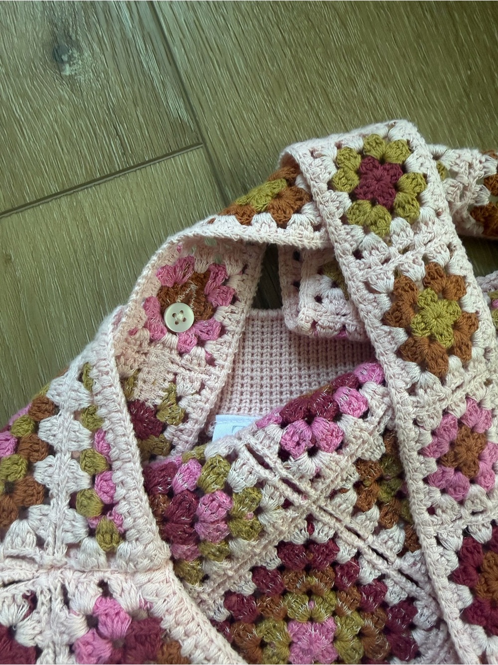 Zara Crochet Square Romper in Pink, Olive & White - Picture 2 of 3